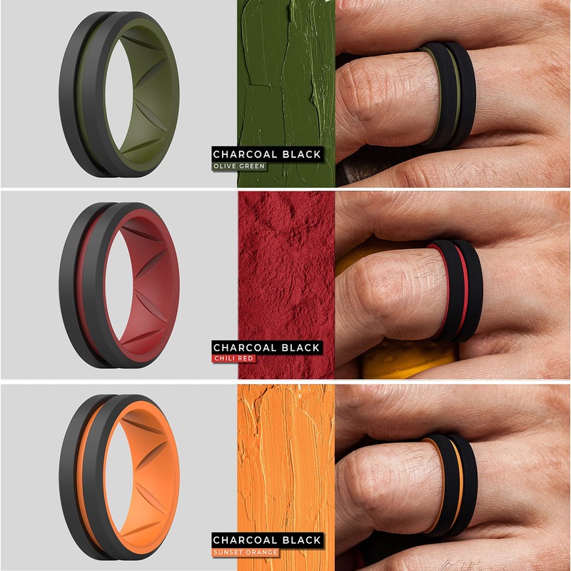 ThunderFit Anillos de boda de silicona para hombre, línea media