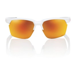 100% Sportcoupe Sport Performance Sunglasses - Sport and Cycling Eyewear (Matte White - HiPER Red Multilayer Mirror Lens)