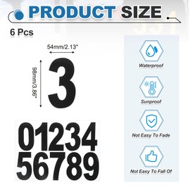 PATIKIL Reflective Mailbox Numbers for Outside, 6 Pcs 4 Inch Waterproof Number Stickers 0-9 Self-Adhesive Tabs for Mailbox Signs House Cars Door Address, Black