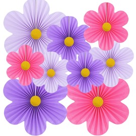 Yuxiou Purple Party Decorations Paper Flowers Decorations for Wall Classroom Paper Fans Party Decorations Floral Backdrop Flower Wall Decor Pack of 9 Pink Purple