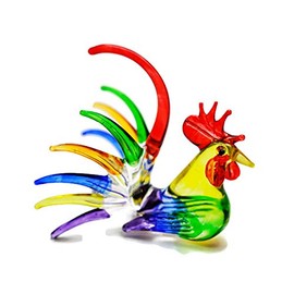 ChangThai Design Farm Miniature Hand Blown Art Glass Couple Rooster 7 Shade Color Figurine Collection