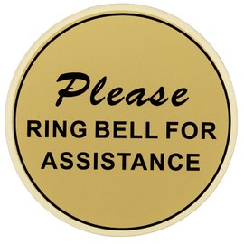 PATIKIL Please Ring Bell For Assistance Sign, 4"ODx0.12"T Self-Adhesive Warning Sign for Business Home Door Wall Window Office Entrance, Brushed Gold