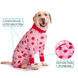 Yeapeeto Dog Onesie, Recovery Suit, for Large and Medium Dogs, Pyjamas, Full Body for Hair Loss, Allergies, Anti-Licking, Wound Protection, Cone Alternative (6XL, Strawberry)