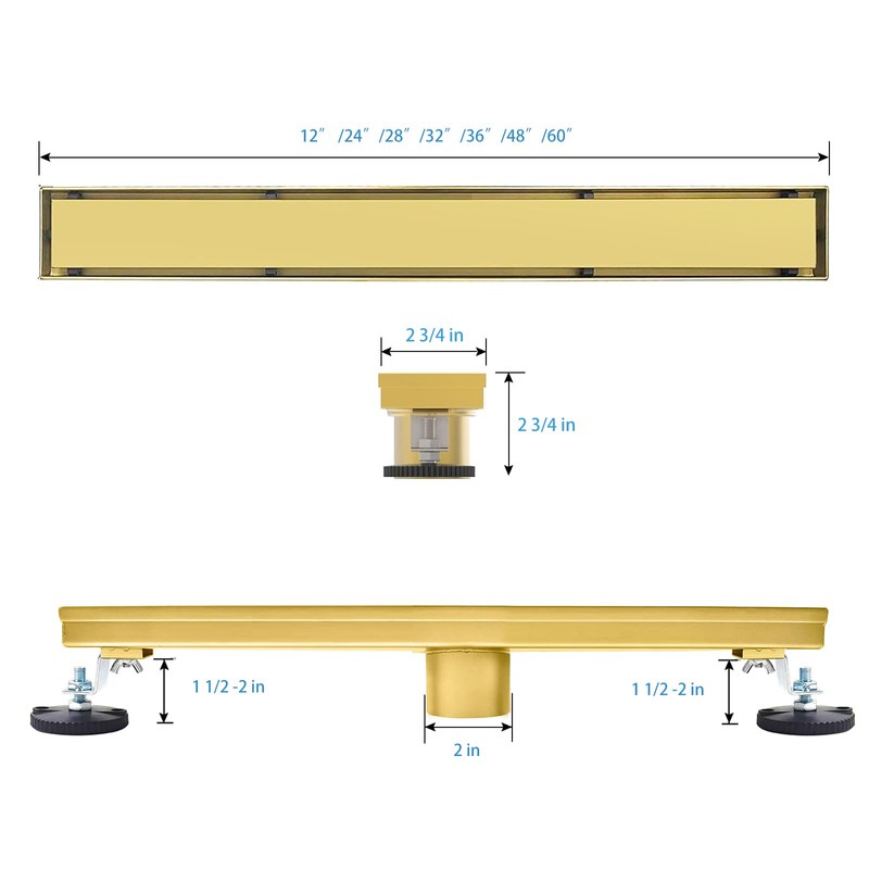 SaniteModar Linear Shower Drain, Gold Shower Drain 32 inch with