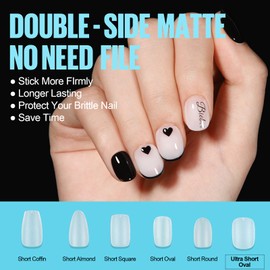 TOMICCA Extra Short Oval Nail Tips - 360Pcs Soft Gel Nail Tips, 15 Sizes Double-sided Matte No File Nail Tips, Acrylic Full Cover Short Gel Tips for Nail Extensions