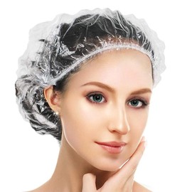 100pcs Disposable Shower Caps, Waterproof Clear Hair Bath Caps, Plastic Hair Cap for Women Kids Girls, Spa, Hair Salon, Travel, Hotel and Home Use