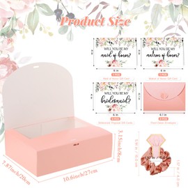 32 Piezas Bridesmaid Conjunto de Caja de Propuesta de Dama de Honor Caja de Regalo Will You Be My Bridesmaid Tarjetas con Sobre Goma para el Pelo de Satén para la Boda Fiesta (Estilo Flor)