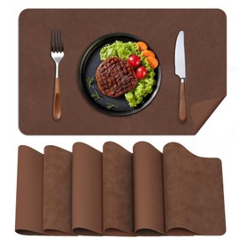 BLESWIN Faux Leather Placemats, Set of 6, 12×17 Inch -Double Side Texture Color Table Mats, Heat-Resistant, Waterproof and Oil-Resistant, Suitable for Dining Room, Kitchen, Party, Outdoor - Brown