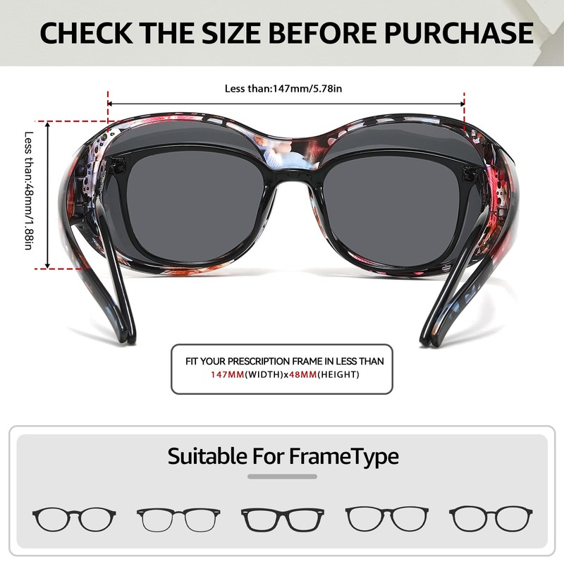 TJUTR Sunglasses Fit Over Glasses for Women, Trendy Oversized Sun