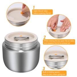 XUANHONG-TECH 1.2L Insulated Food Jars, Stainless Steel Thermos Food Flask, Hot Soup Flask with Folding Spoon, Leak-Proof, 12 Hours Cold/Hot (Silver)