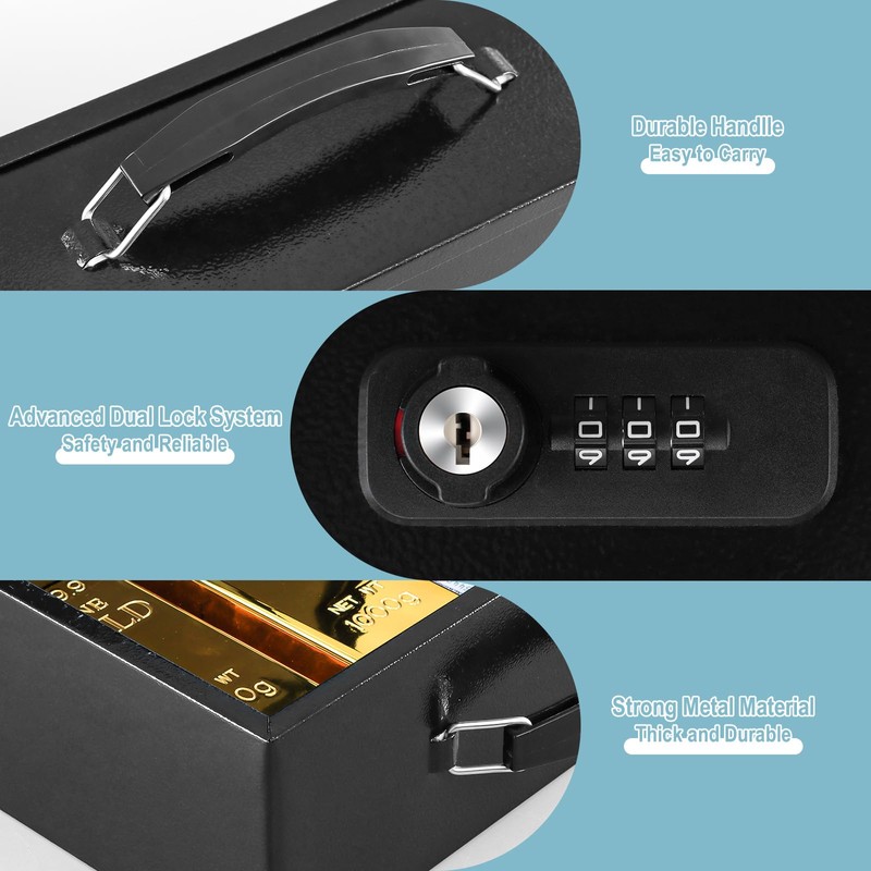 KYODOLED Fireproof Lock Box for Documents, Dual Combination and Key