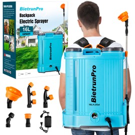 Backpack Sprayer 4 Gallon with Mixer, 100 PSI Powerful Pressure Pump Battery Powered Weed Insecticide Sprayer, Spray of 4 Hours, Telescopic Wand, 5 Nozzles, Ergonomic Backpack, for Lawn Garden, Farm