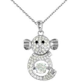 Sterling silver Dancing CZ Koala Necklace Black Eyes Micro Pave 16 inch_RL30H