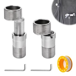 Sxutop Pack of 2 Shower Fitting Adaptors Adjustable Length Male Thread S Connection Stainless Steel 360° Adjustable Angled Long Curved Base Offset by 10 mm for Kitchens and Bathrooms