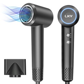 LKV Hair Dryer,Professional Ionic Hair Dryer with 200 Million Negative Ions,1500W High-Speed Ionic Hairdryer for Fast-Drying, Low Noise with Nozzle, Lightweight for Home Salon and Travel-Dark Gray