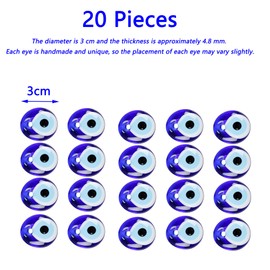Pack of 20 Nazar Eye Beads Evil Eye Blue Eye Trolley Eyes, Nazar Boncuk Pendant Decorative Glass Turkish Blue Evil Eye Keychain Charms Pendant for DIY Crafts Bracelets Jewellery 3 cm, Glass