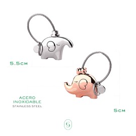 Clepsidra® Set 2 Llavero de elefante de Acero Inoxidable. Duos para pareja o amigos resistentes y elegantes. Llaveros para hombre ideal para regalos. Llaveros para mujer utiles y practicos. Keychain.
