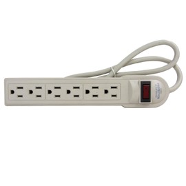Sunlite 04046-SU Power Strip with Surge Protection, 270 Joules, 6-Outlets, 3-Foot Cord, Plastic, For Home, Office, Dorm Rooms, UL Listed, 1 Pack, Ivory Color