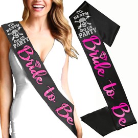 Til Death Do Us Party Sash - Real Crystal Rhinestone Til Death Do Us Party Pink Sparkle Diamond Bride to Be Black Premium Bridal Grade Satin Sash - Bride or Die Bachelorette Supplies