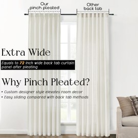 SHINELAND Pinch Pleated 105 Inch Curtains,Light Filtering Linen Semi Sheer Curtains 105 Inches Long for Living Room 2 Panels Set,Cream Ivory
