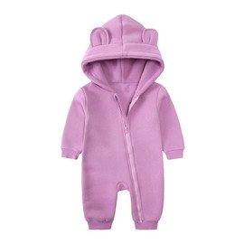 Alunsito Infant Baby Boy Girls Romper Outfits Solid Color Fleece Hoodie Pullover Long Sleeve One Piece One Piece Jumpsuit Fall Winter Warm Clothing 73 Purple 6-9 Months