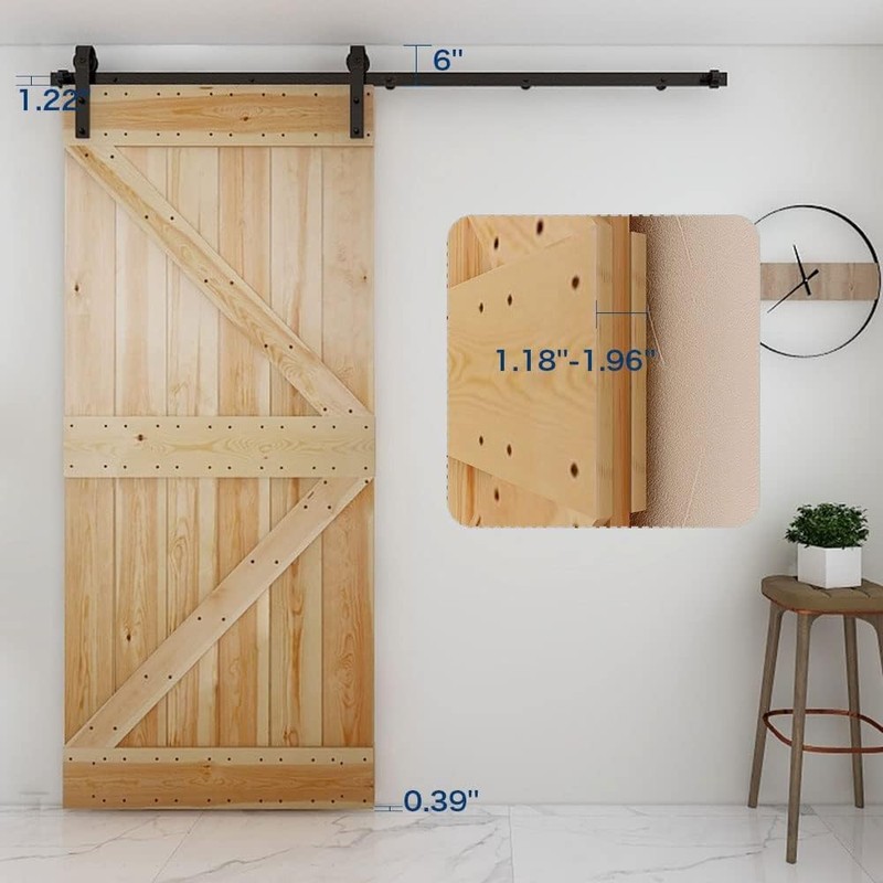 CCJH 6FT Single Sliding Barn Door Hardware Kit Black Basic