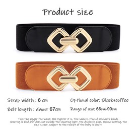 TTPSRY Pack of 2 Women's Wide Belt Elastic Fashion Waist Belt Stretchy Leather Belt for Dress Elastic Belt Hook Buckle, Black and light brown