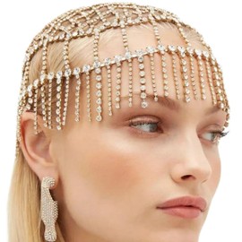 RUNRAYAY Gold Rhinestone Wedding Bridal Prom Grecian Head Chain Hair Jewelry Head Piece Bollywood Bride Glamorous