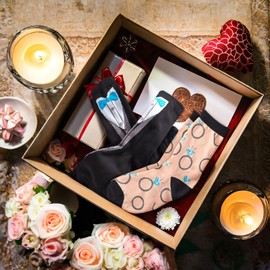 dierjueyers 2 Pairs Bride and Groom Wedding Socks - Novelty Tuxedo and Diamond Ring Designs, One Size (US, Alpha, One Size, Regular, Regular, 2, black)