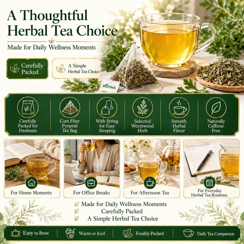 WOTIHA Wormwood Tea Bags, Pure Bitter Herbal Tea, 2.64 oz