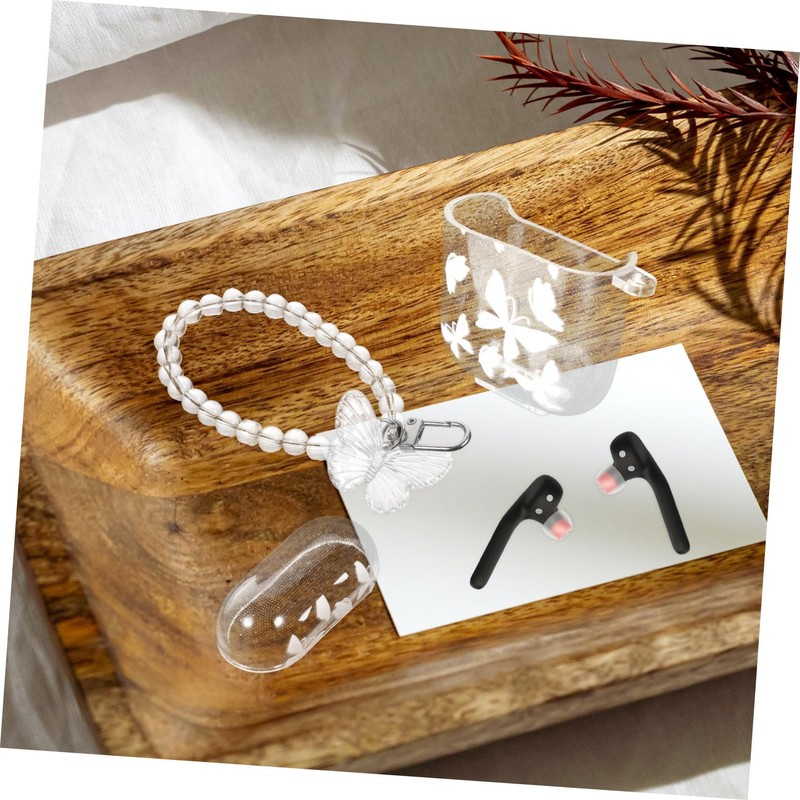 LALAFINA Transparent Glitter Butterfly Chain Earbuds Case with Keychain Lightweight