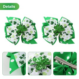 Nuolich 2 Pack St Patricks Day Hair Bows Green Glitter Clover Alligator Clips Girls Women Shamrock Irish Party Accessories 4 Inch