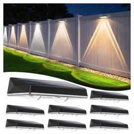 Solar Fence Lights Outdoor, 8 Pack Fence Lights Solar Powered, 3 Color Modes Warm/Natural/Cool White (3000K/4000K/6000K), IP67 Waterproof Dusk to Dawn Solar Lights for Fence, Backyard, Patio, Deck