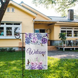 MALIHONG Spring Welcome House Flag 28x40 Inch Double Sided Outside Vertical Floral Hummingbirds Summer Large Yard Flags Seasonal Porch Home Outdoor Holiday Decoration