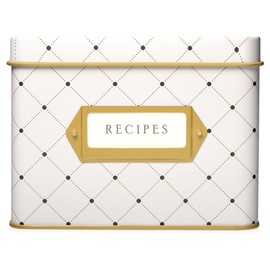 Jot & Mark Decorative Recipe Tin Box for Recipe Cards, Greeting Card Holder | Holds Hundreds of 4 x 6 Cards (Dots)