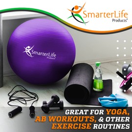 SmarterLife Exercise Ball Yoga Ball for Fitness, Balance, Stability, or Pregnancy, Gym Ball for Core Workout, Physical Therapy, Yoga Ball Chair for Office, Anti-Slip Anti-Burst (55 cm, Purple)