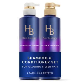Hair Biology Hair Biology Biotin-Infused Purple Shampoo and Conditioner Set for Grey Hair, Anti-Brassiness, Moisturizing, Color-Safe, Silver & Glowing, Corrects Yellow Tones, 12.8 Fl Oz Each, 2 Pack