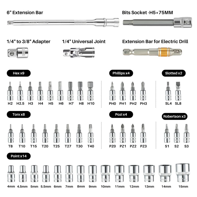 XEIMILE 51Pcs Bike Torque Wrench Set,1/4" Drive 20-260 In.Lb/2.3-29.4Nm,Inch Pound