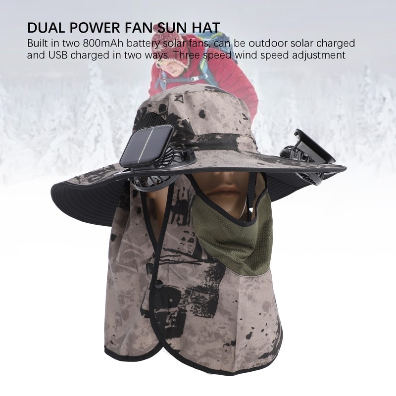 Wide Brim Solar Fan Hat Outdoor Fishing Sunscreen Quick Drying