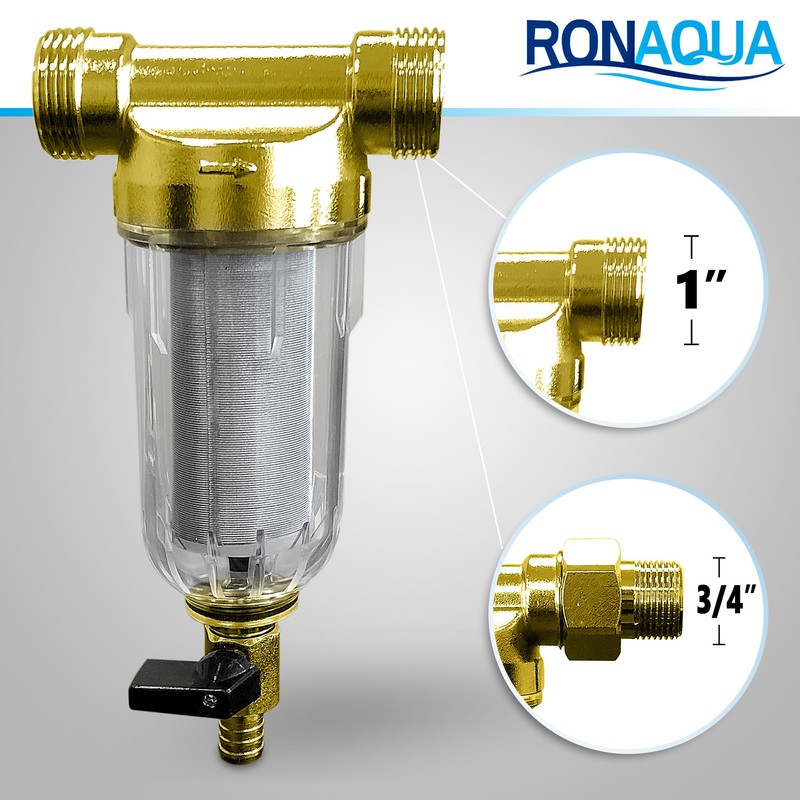 Reusable Whole House Spin Down Sediment Water Filter. Prefilter Removes
