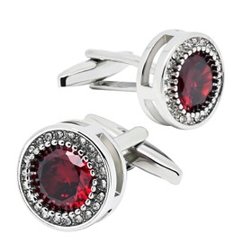 Jonwo Red Crystal Gemstone Cufflinks for Men Lady In Gift Case Silver Round Men's Cufflinks Jewelry Set for Wedding Anniversary Business Party Events Tuxedo Dress Shirt