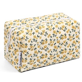 LYSANDE - Bolsa de maquillaje acolchada con flores, bolsa de cosméticos, bolsa acolchada floral, bolsa de cosméticos, Flores Amarillas, Bolsa de maquillaje acolchada floral