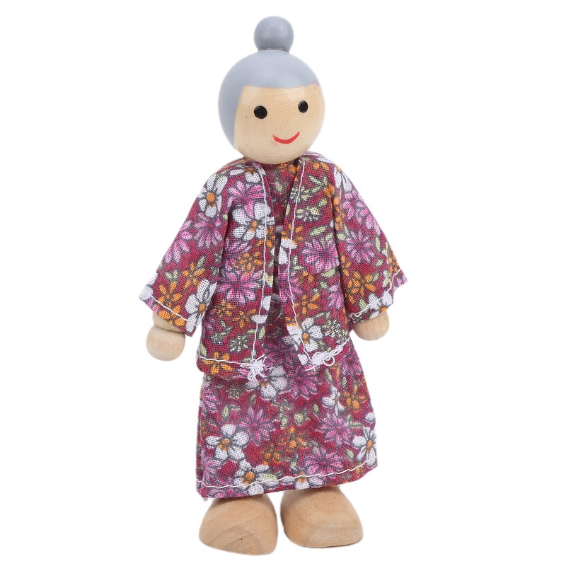 Family Doll Figures Pine Miniature People Toy Set Ornament Educational