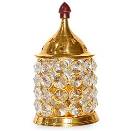 SATVIK 6 Inch Akhand Jyoti Diya with Premium Stones for Diwali Pooja. Decorative Brass Oil Lamp Whole Night Dia for Deepawali Decoration. Outdoor Mandir Decoration Housewarming Return Gift