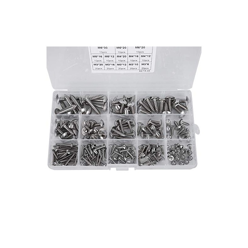 180 Pieces M3 M4 M5 M6 Stainless Steel Flat Head