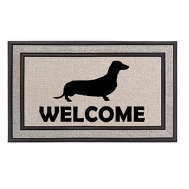 Outdoor Indoor Doormat 18" x 30" Gray/Beige/Black Rubber Backed Door Mat Welcome Dachshund