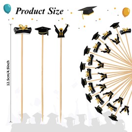 100 Pcs Graduation Cocktail Picks Irish 4.7 Inch Bachelor Hat Bamboo Cocktail Toothpicks Wooden Cocktail Sticks for Graduation Sports Party Decoration