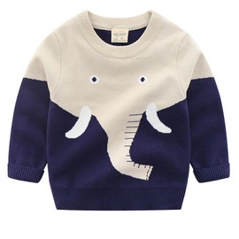 NautySaurs Toddler Boys Knit Sweater Dinosaur Crew Neck Pullover Sweater for Kids (US, Age, 4 Years, D-Apricot Elephant)