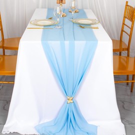 ShinyBeauty Blue Boho Sheer Table Runner 29”X120, Perfect for Baby Showers, Weddings, and More