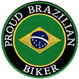 Proud Brazilian Biker Embroidered Patch Brazil Brasil Flag Iron-On Motorcycle Emblem